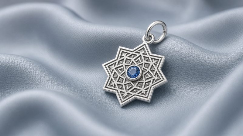 Noor sterling silver geometric eight-point star charm with a blue stone